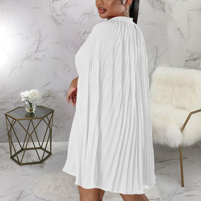 Solid Slit Pleated Cape Mini Dress