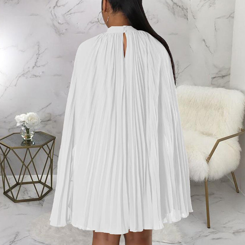 Solid Slit Pleated Cape Mini Dress