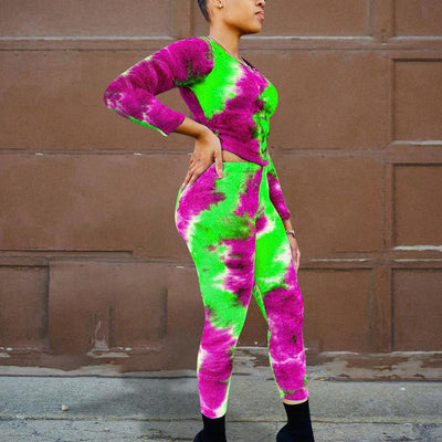 Colorful Ribbed Long Sleeve Top & Pants Set