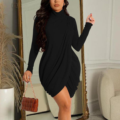 Solid Long Sleeve Ruched Bodycon Dress