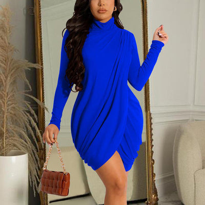 Solid Long Sleeve Ruched Bodycon Dress