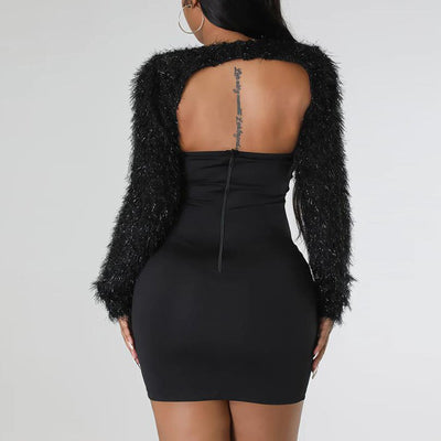 Solid Mohair Long Sleeve Top & Bodycon Dress Set