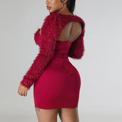 Solid Mohair Long Sleeve Top & Bodycon Dress Set