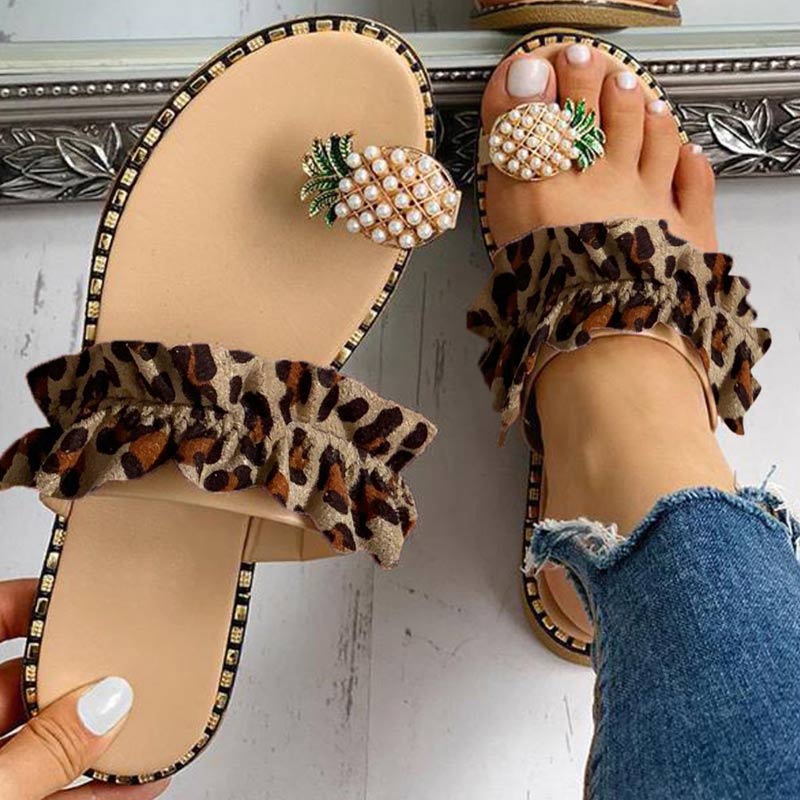 Leopard Pattern Pineapple Decoration Flat Sandals