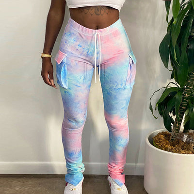 Tie Dye Print Pocket Design Casual Pants