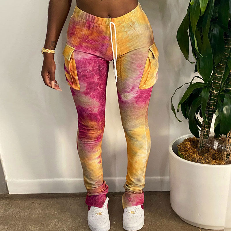 Tie Dye Print Pocket Design Casual Pants