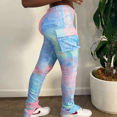 Tie Dye Print Pocket Design Casual Pants