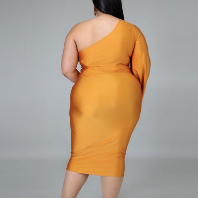 Solid One Shoulder Cut Out Plus Size Bodycon Dress