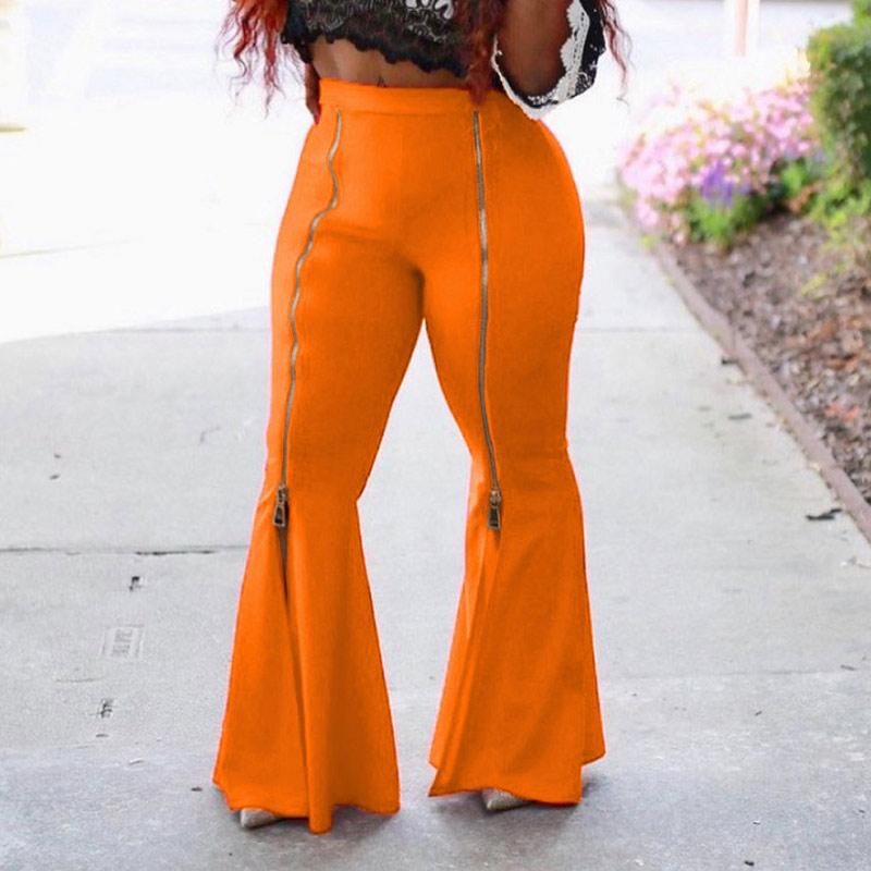 Solid Zipper Design Bell Bottom Pants