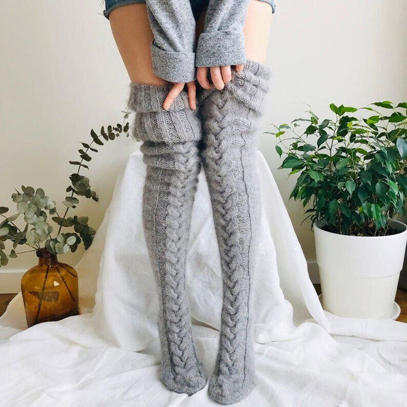 Solid Knitted Stacked Stockings