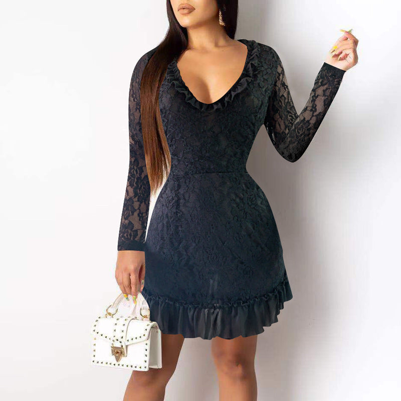 Solid Lace Patchwork Backless Bodycon Dress