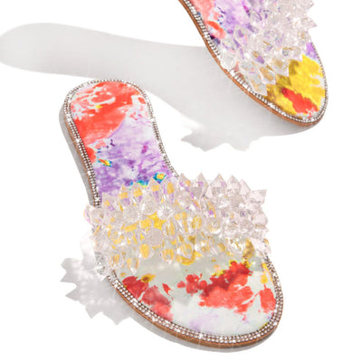 Rhinestone Rivet Shape Flat Sandals