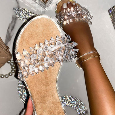 Rhinestone Rivet Shape Flat Sandals