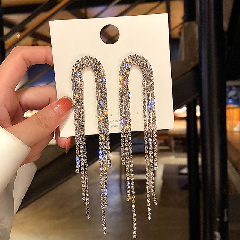 Fashion Studded Drop Long Earrings