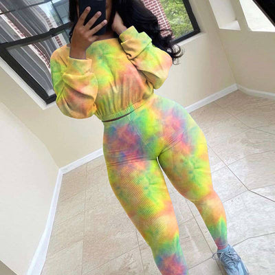 Tie Dye Print Long Sleeve Two Piece Pants Set