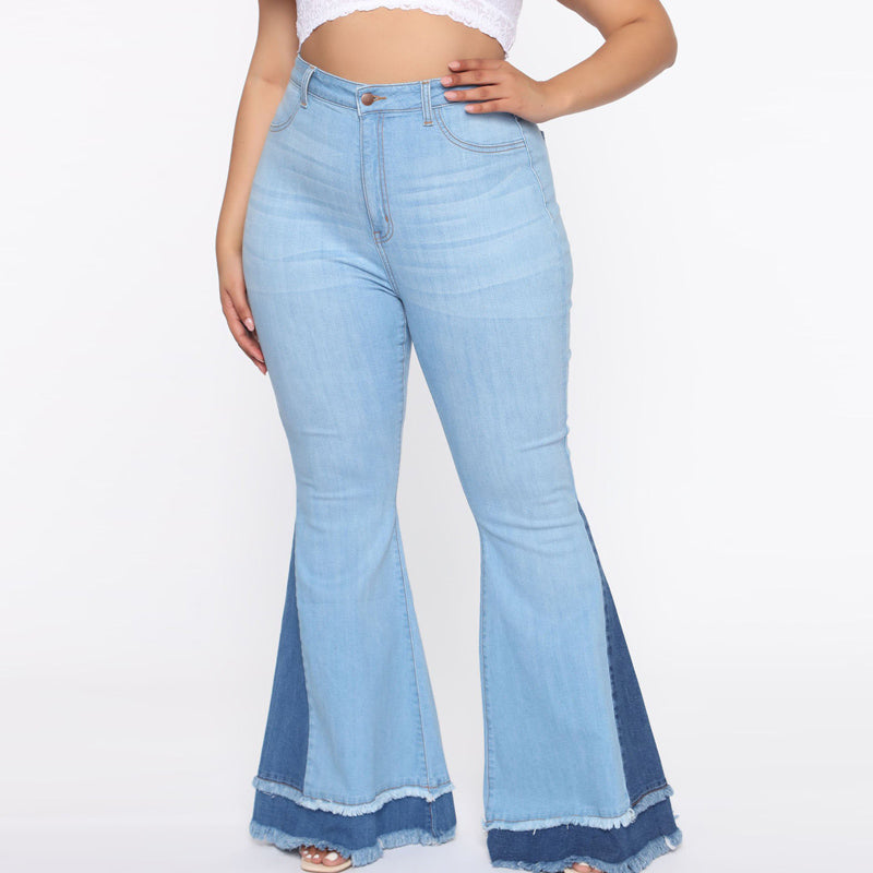 Colorblock Tassel Bell Bottom Denim Pants