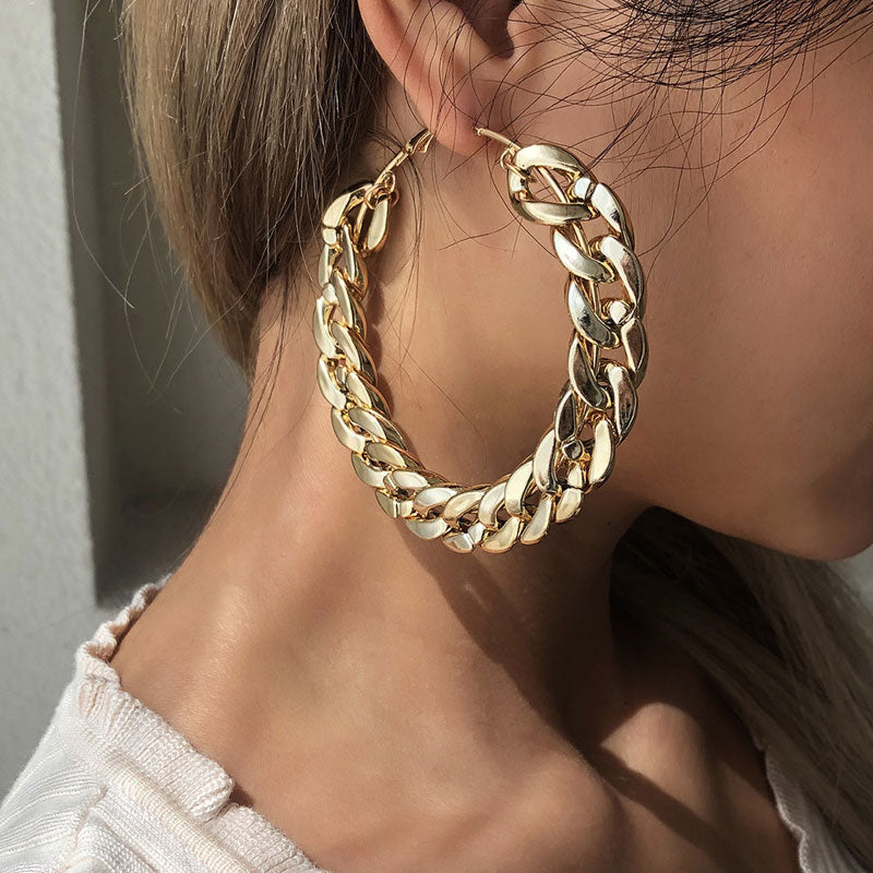 Solid Chain Strap Hoop Earrings