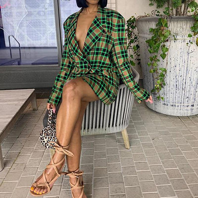 Plaid Notched Neck Blazer