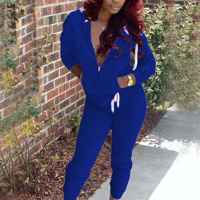 Solid Zipper Detailed Hoodies Top & Pants Set