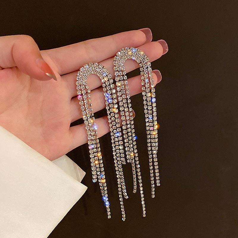 Fashion Studded Drop Long Earrings