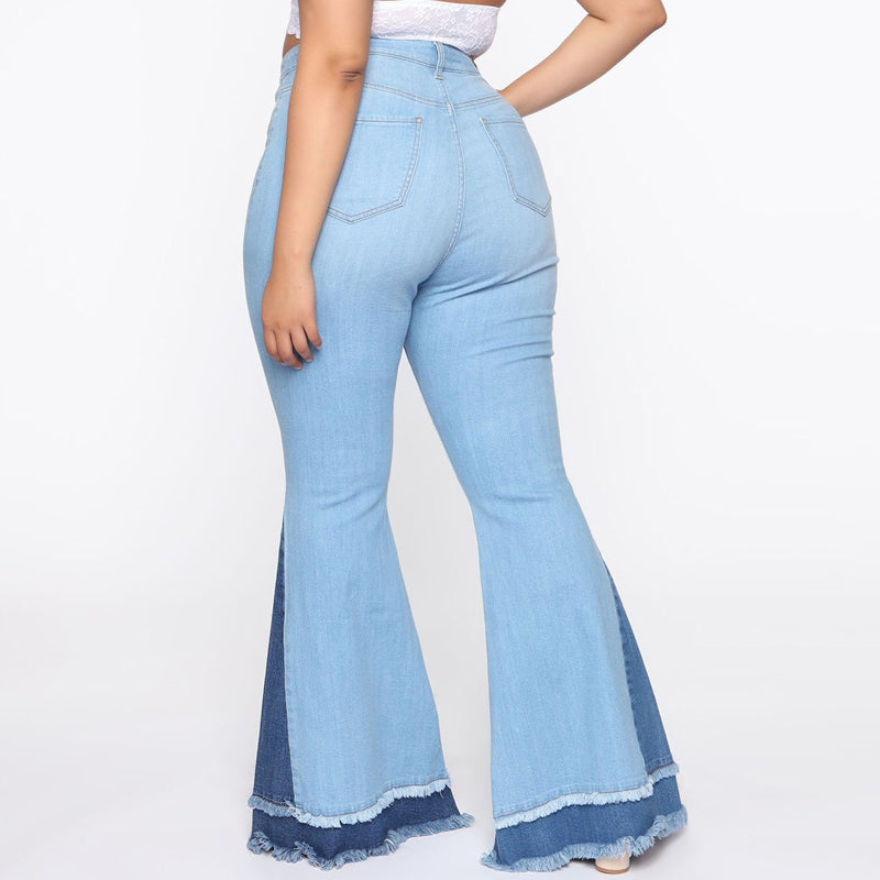 Colorblock Tassel Bell Bottom Denim Pants