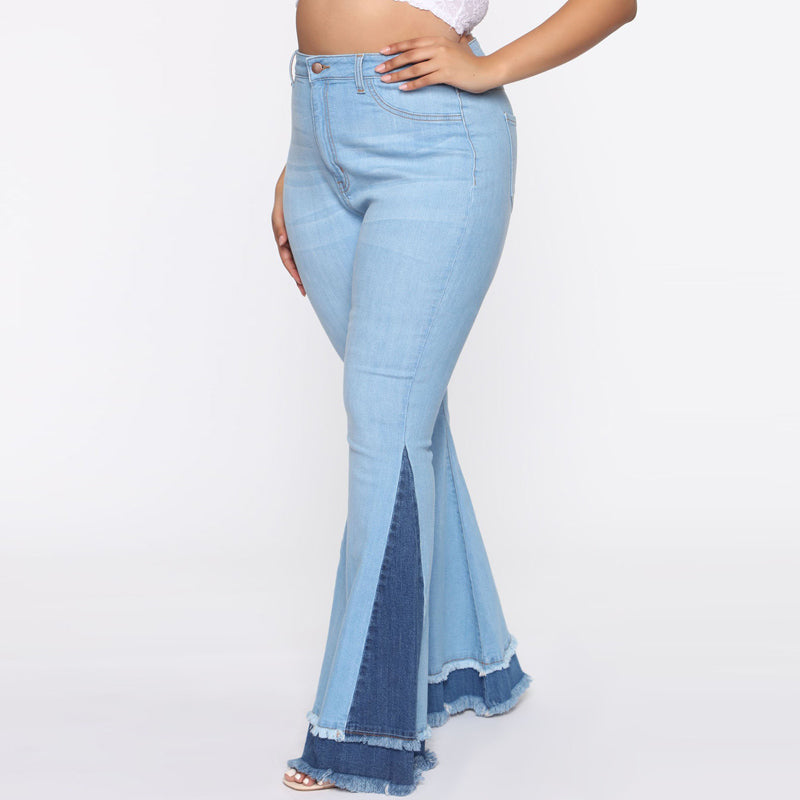 Colorblock Tassel Bell Bottom Denim Pants