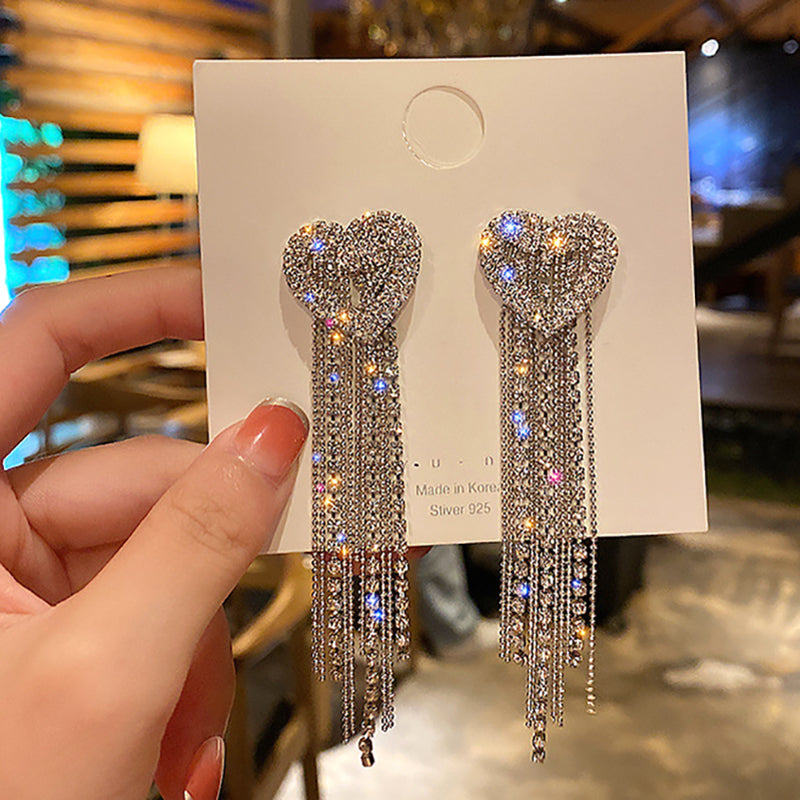 Studded Tassel Drop Long Earrings