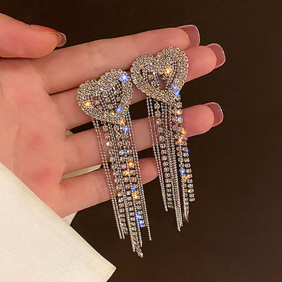 Studded Tassel Drop Long Earrings