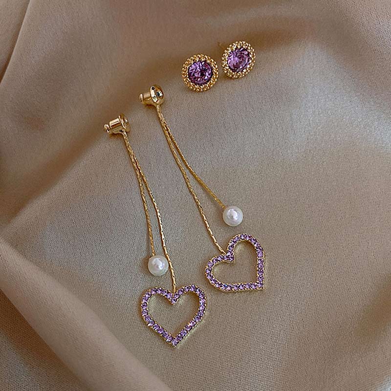 Heart Pattern Rhinestone Drop Earrings