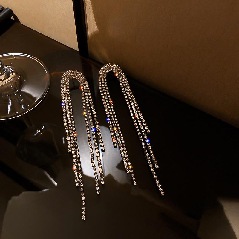 Fashion Studded Drop Long Earrings