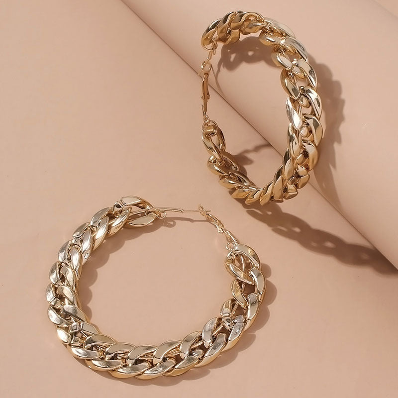 Solid Chain Strap Hoop Earrings