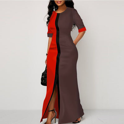 Colorblock Print Half Sleeve Maxi Dress