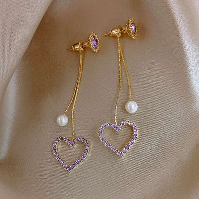 Heart Pattern Rhinestone Drop Earrings