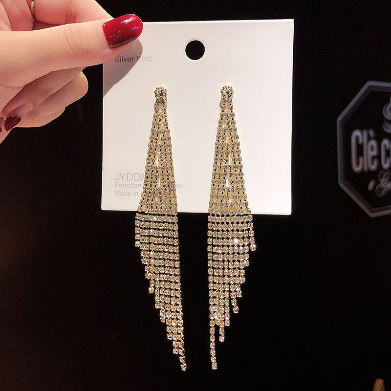 Fashion Studded Tassel Drop Long Earrings