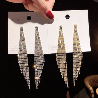 Fashion Studded Tassel Drop Long Earrings