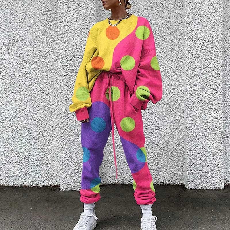 Colorblock Print Long Sleeve Top & Pants Set