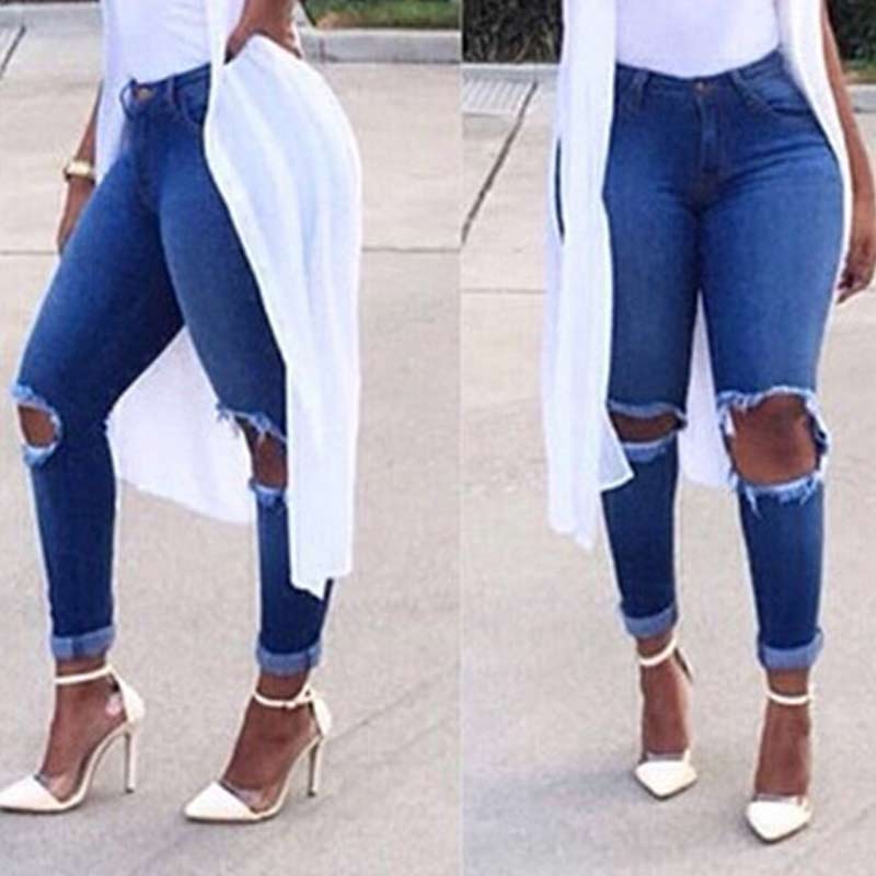 Solid High Wasit Cut Out Skinny Jeans