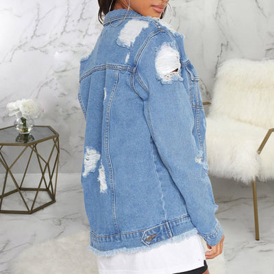 Solid Cut Out Casual Denim Coat