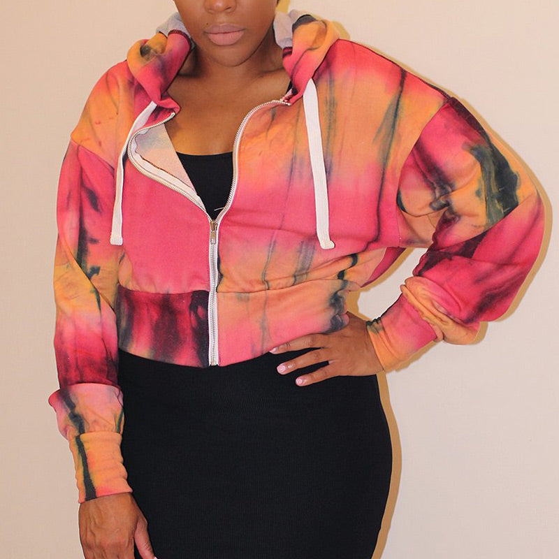 Tie Dye Print Long Sleeve Hoodie Top