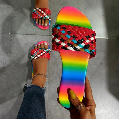 Colorblock Woven Detailed Flat Sandals