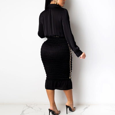 Solid Deep V-Neck Bodycon Dress