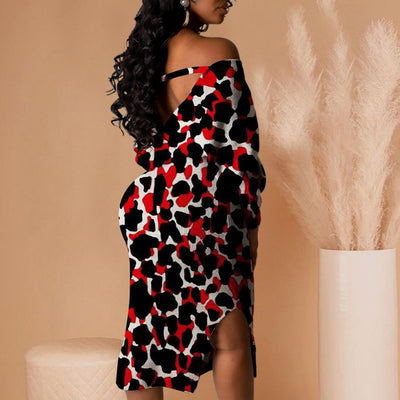 Off Shoulder Leopard Print Belted Dress