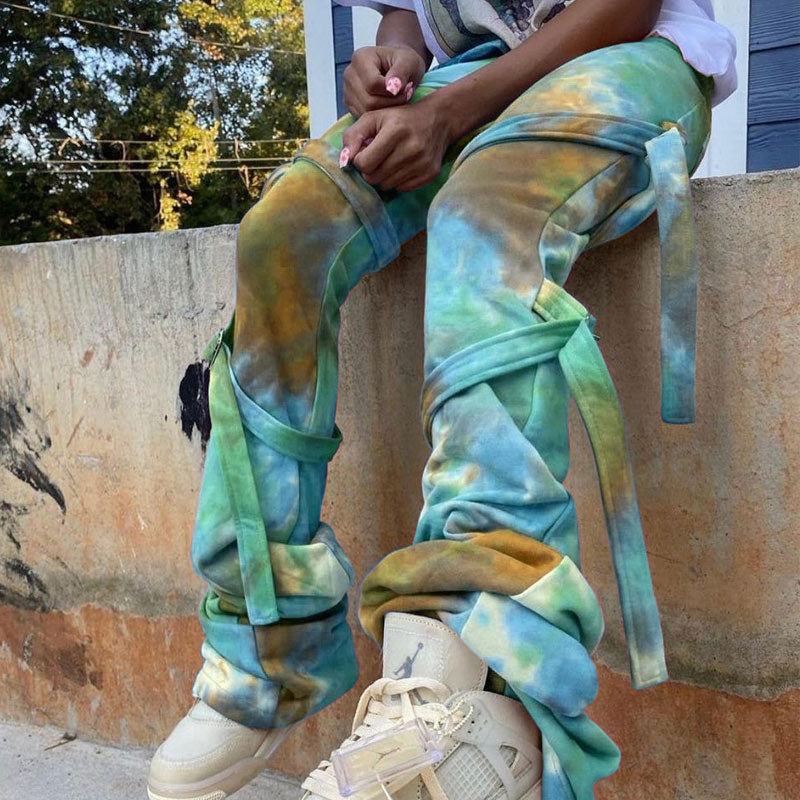 Tie Dye Print Tied Ruched Pants