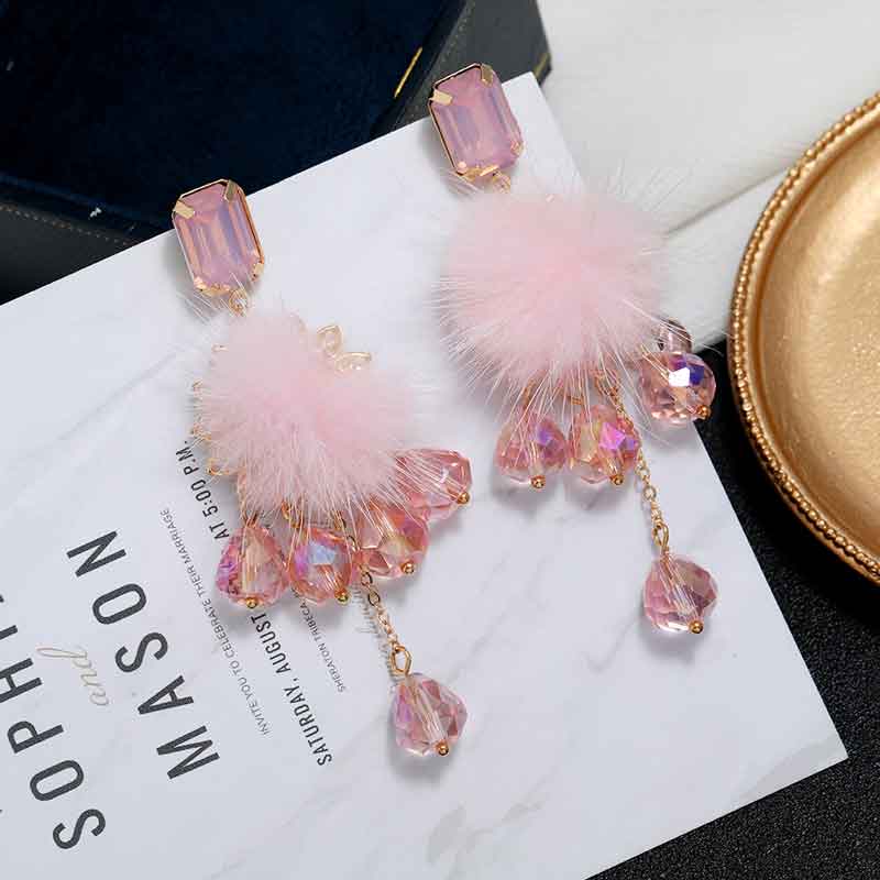 Studded Fluffy Drop Earrings