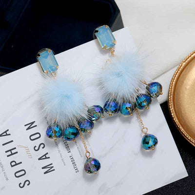 Studded Fluffy Drop Earrings