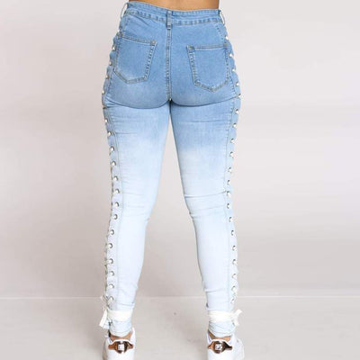 Sexy Eyelet Lace-up Denim Pants