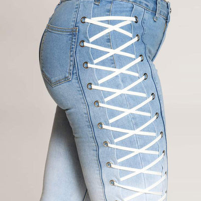 Sexy Eyelet Lace-up Denim Pants