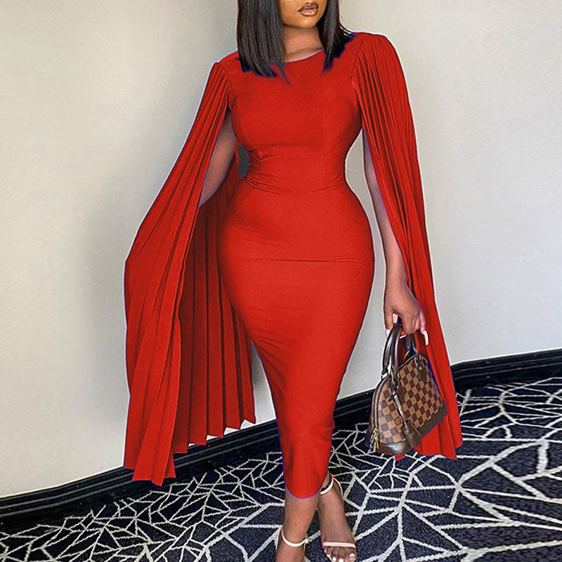 Solid Long Slit Sleeve Midi Bodycon Party Dress