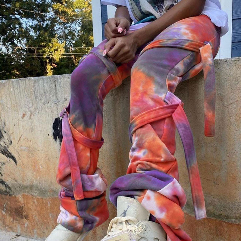 Tie Dye Print Tied Ruched Pants