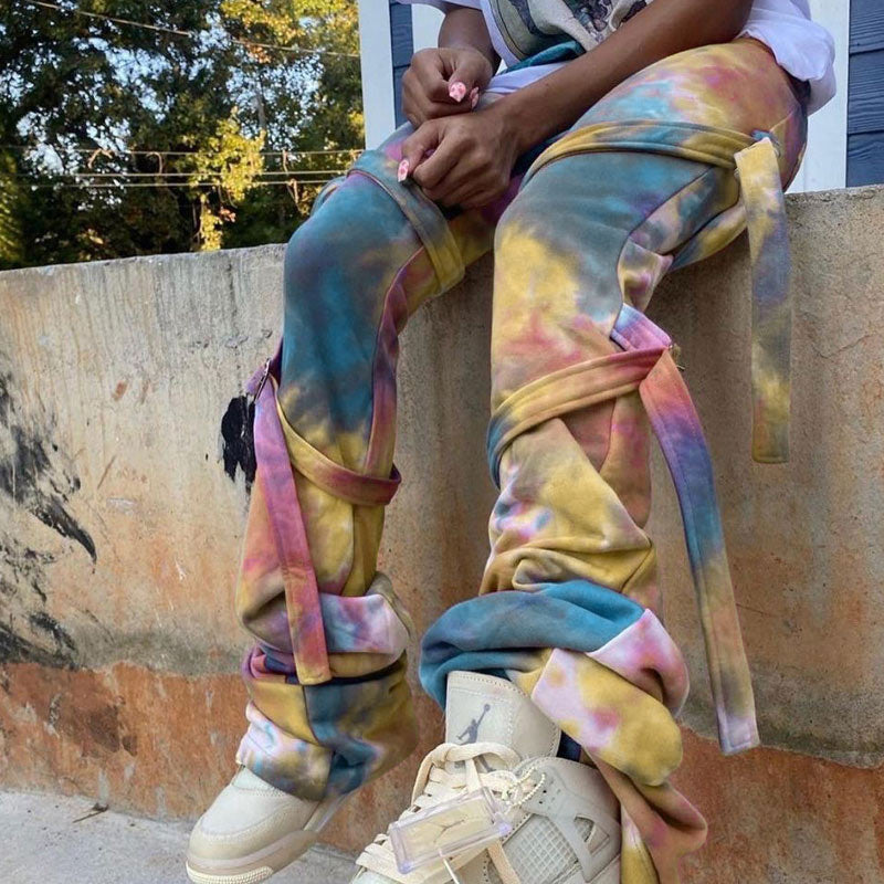 Tie Dye Print Tied Ruched Pants